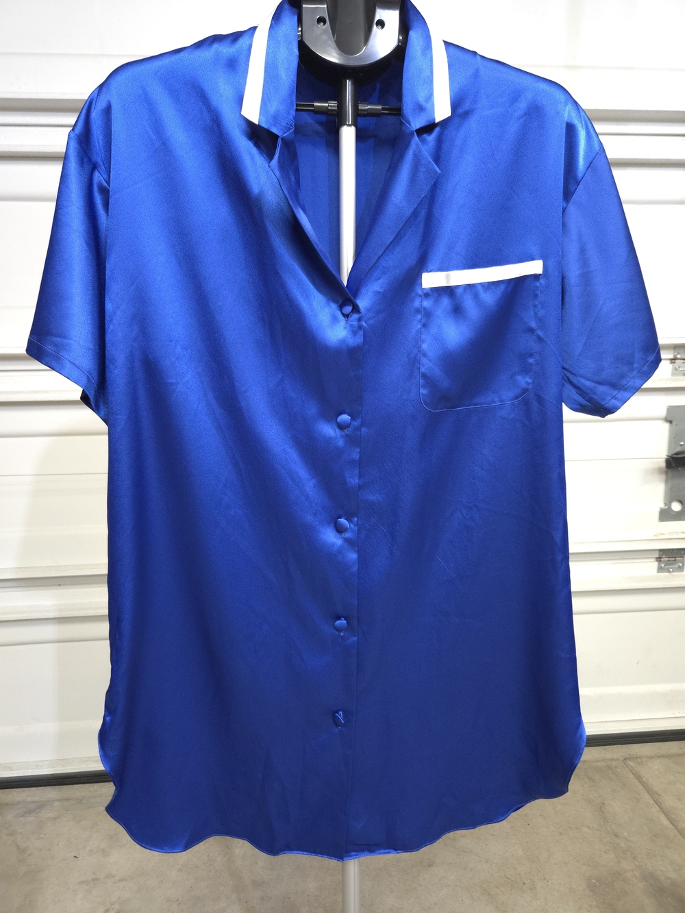 Victoria's Secret Royal Blue Short-Sleeve Satin Nigthgownwith White Trim Small